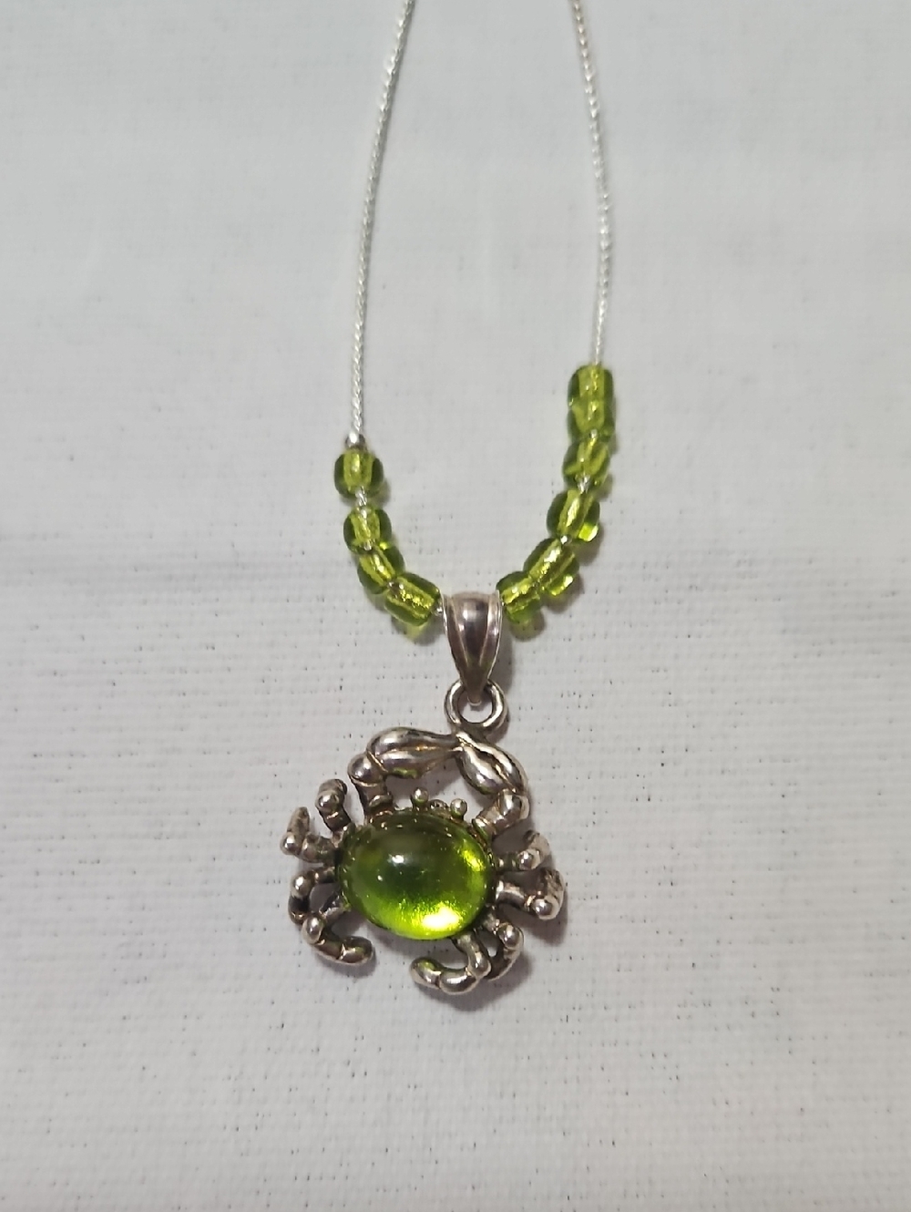 Green Crab Pendant Necklace - Women's Silver Tone Jewelry